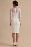 Midi Bodycon Long Sleeves Floral White Wedding Dress with Lace