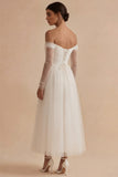 Ruched Long Sleeves White Maxi A Line Off the Shoulder Wedding Dress