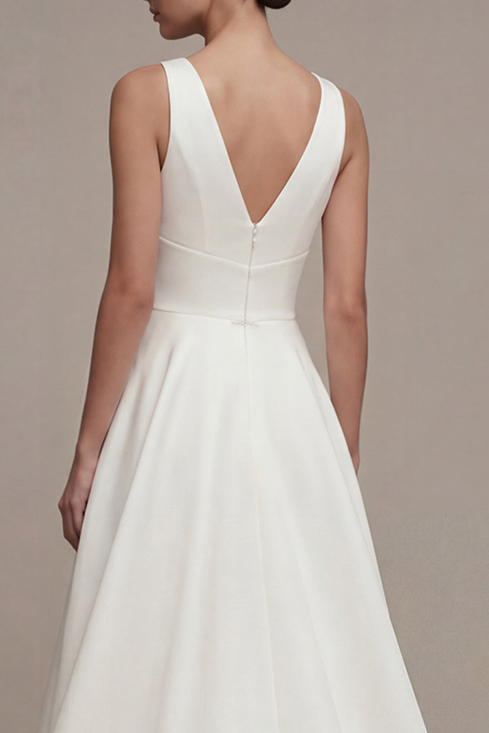 A Line V-Neck White High Low Beach Wedding Dress