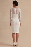 Midi Bodycon Lace Long Sleeves Floral White Boho Wedding Dress