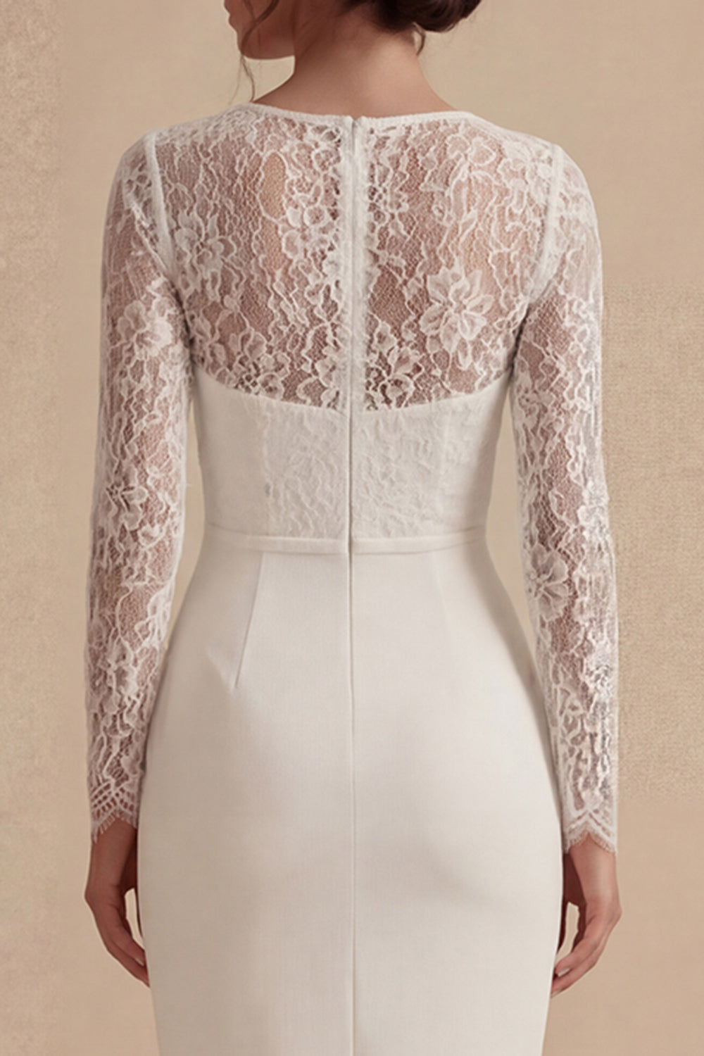 Midi Bodycon Lace Long Sleeves Floral White Boho Wedding Dress
