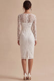 Midi Bodycon Lace Long Sleeves Floral White Boho Wedding Dress