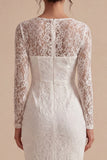 Midi Bodycon Lace Long Sleeves Floral White Boho Wedding Dress