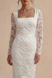 Lace Long Sleeves Floral Midi Bodycon White Boho Wedding Dress