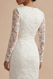 Lace Long Sleeves Floral Midi Bodycon White Boho Wedding Dress