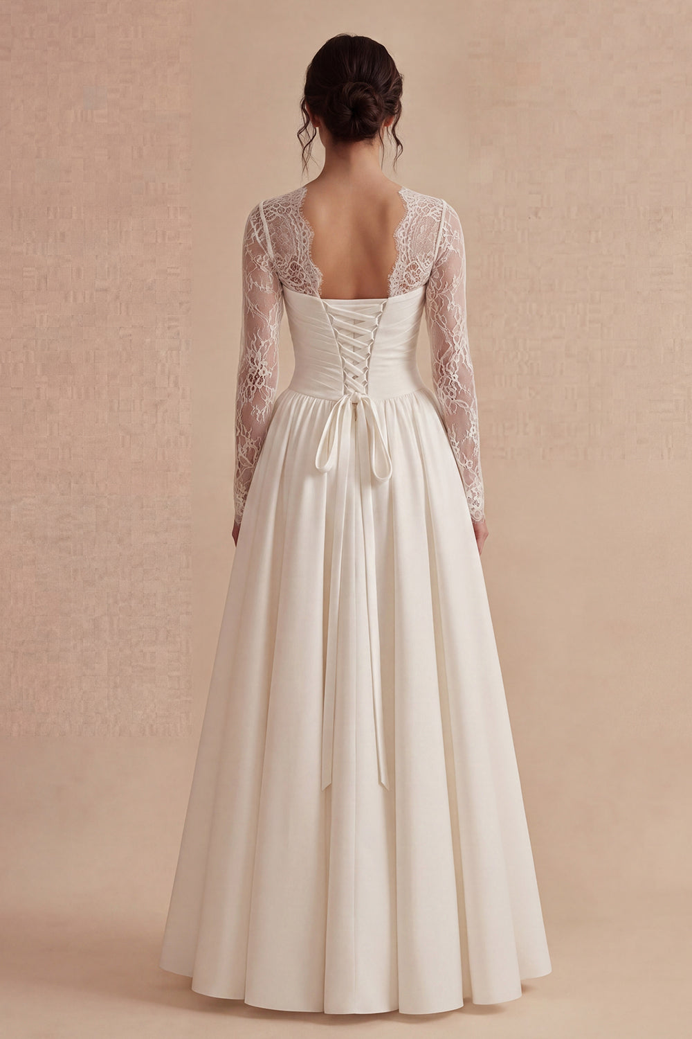 White Maxi Long Sleeves Floral A Line Boho Wedding Dress with Lace