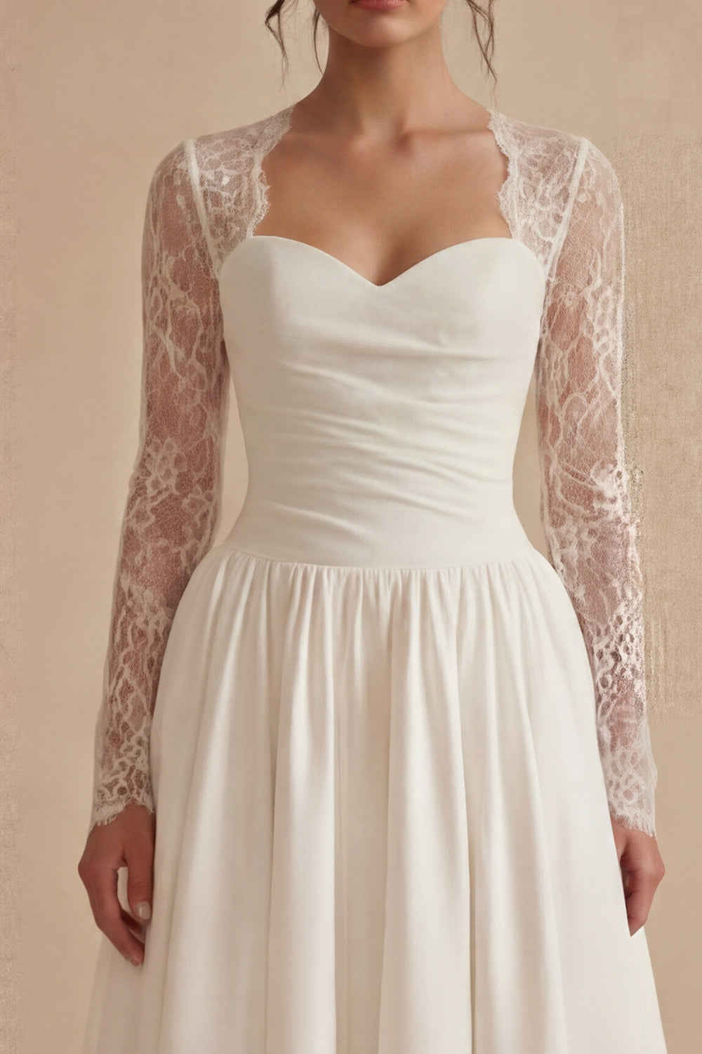 White Maxi Long Sleeves Floral A Line Boho Wedding Dress with Lace