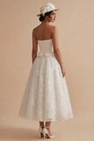 Strapless White Maxi Floral Lace A Line Boho Wedding Dress