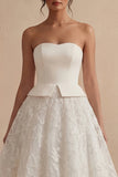 Strapless White Maxi Floral Lace A Line Boho Wedding Dress