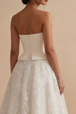 Strapless White Maxi Floral Lace A Line Boho Wedding Dress