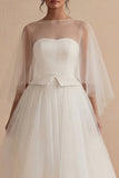 A Line Ilusion Bateau Neck White Maxi Boho Wedding Dress
