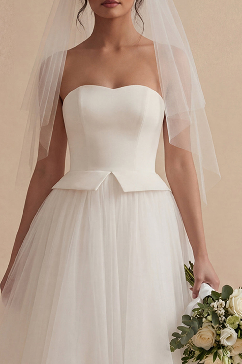 Maxi A Line Strapless White Boho Wedding Dress
