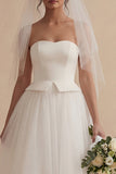 Maxi A Line Strapless White Boho Wedding Dress