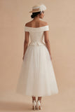 White Maxi Off the Shoulder A Line Boho Wedding Dress