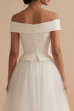 White Maxi Off the Shoulder A Line Boho Wedding Dress