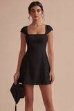 Cap Sleeves Square Neck Short A Line White Graduation Dress