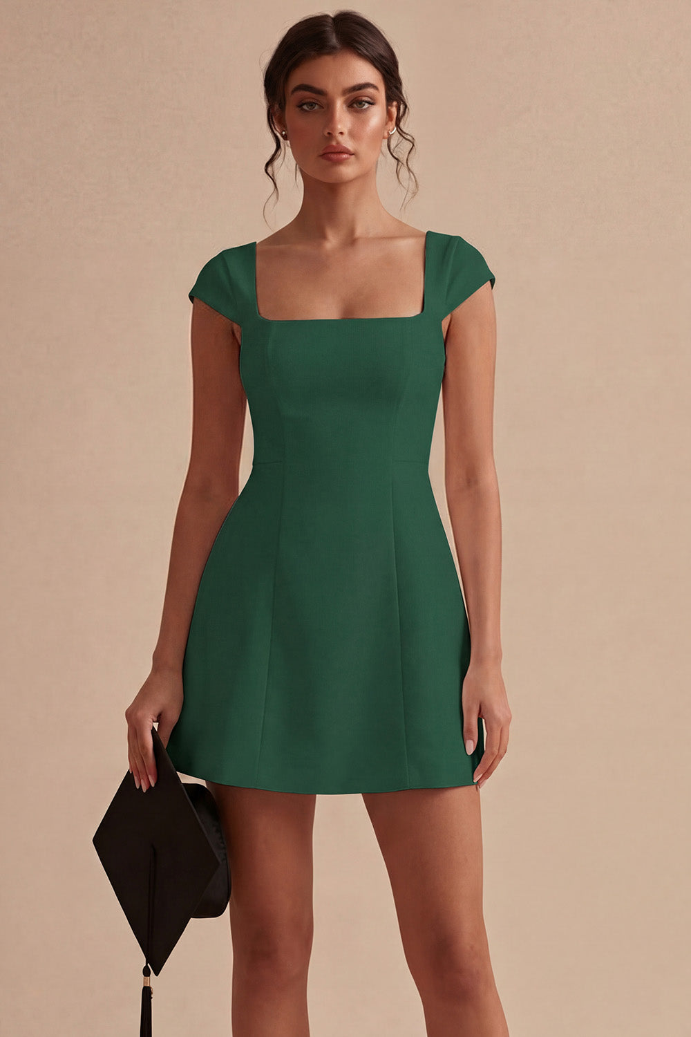 Cap Sleeves Square Neck Short A Line White Graduation Dress