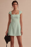 Cap Sleeves Square Neck Short A Line White Graduation Dress