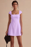 Cap Sleeves Square Neck Short A Line White Graduation Dress