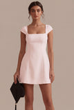 Cap Sleeves Square Neck Short A Line White Graduation Dress