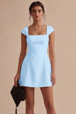 Cap Sleeves Square Neck Short A Line White Graduation Dress