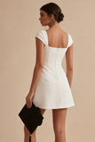 Cap Sleeves Square Neck Short A Line White Graduation Dress