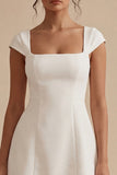 Cap Sleeves Square Neck Short A Line White Graduation Dress