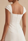 Cap Sleeves Square Neck Short A Line White Graduation Dress