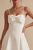 Spaghetti Straps Short A Line White Graduation Dress with Bow