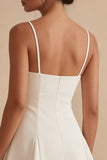 Spaghetti Straps Short A Line White Graduation Dress with Bow