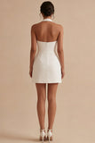 Halter Short A Line Backless White Graduation Dress