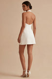 Halter Short A Line Backless White Graduation Dress