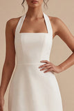 Halter Short A Line Backless White Graduation Dress