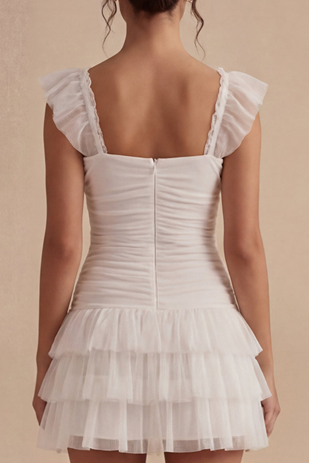 Square Neck White Short Ruched A Line Graduation Dress with Ruffles