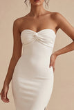 Strapless Maxi Bodycon White Engagement Dress with Slit