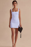 Tight Short Square Neck White Graduation Dress