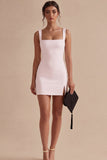 Tight Short Square Neck White Graduation Dress
