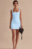 Tight Short Square Neck White Graduation Dress