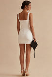 Tight Short Square Neck White Graduation Dress