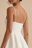 Short A Line Spaghetti Straps White Graduation Dress with Ruffles