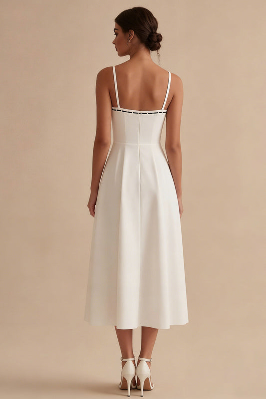 Maxi A Line Spaghetti Straps White Engagement Dress with Bow