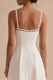Maxi A Line Spaghetti Straps White Engagement Dress with Bow
