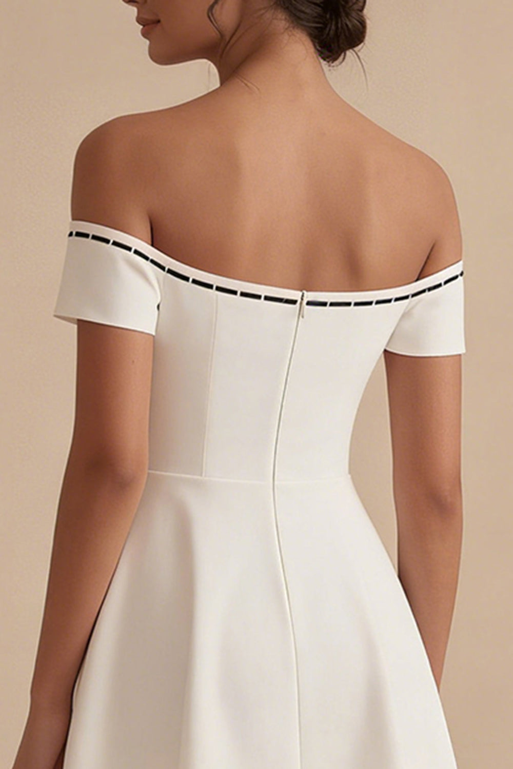 Off the Shoulder White Short A Line Graduation Dress with Bow