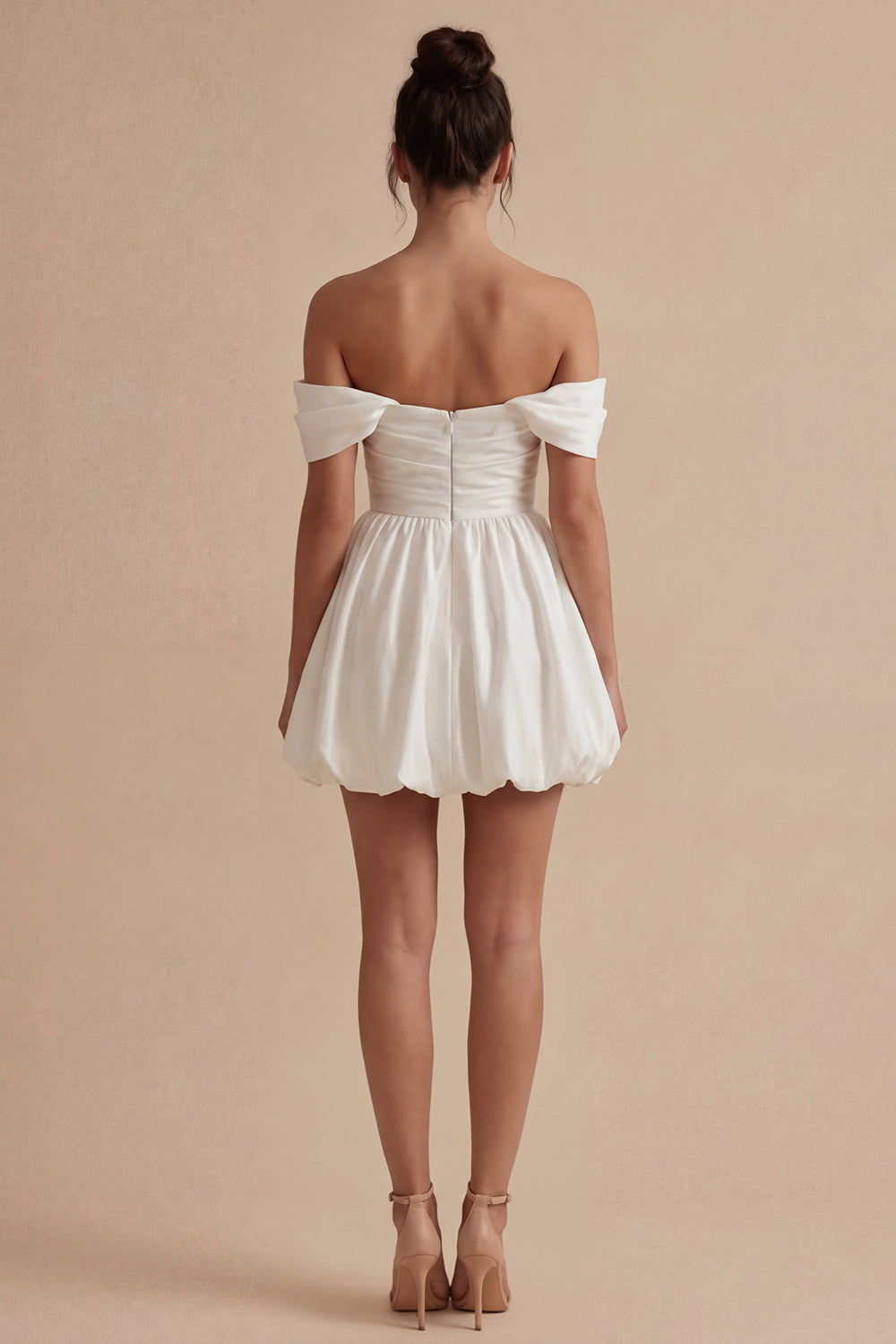 Ruched Off the Shoulder White Short A Line Graduation Dress