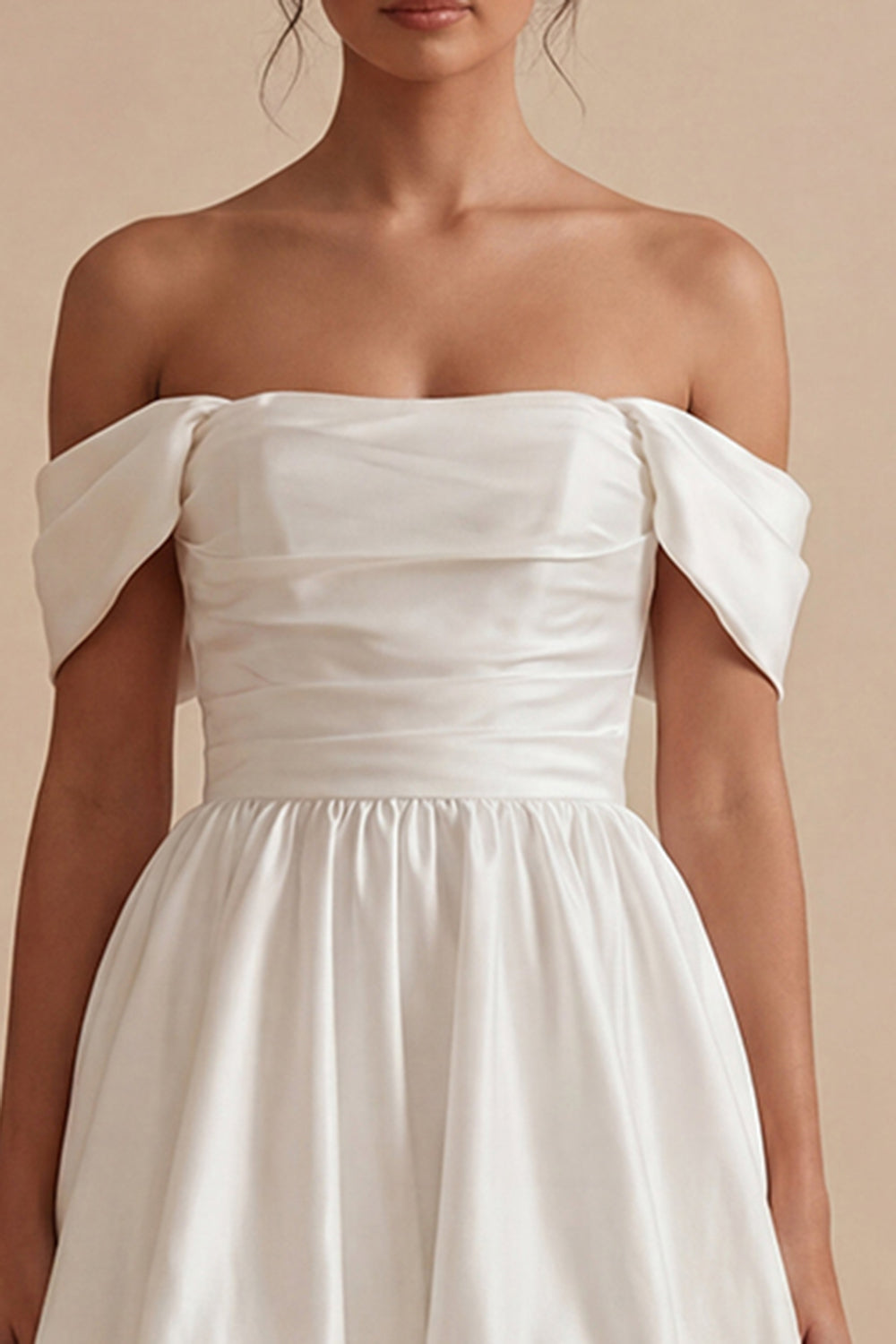 Ruched Off the Shoulder White Short A Line Graduation Dress