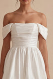 Ruched Off the Shoulder White Short A Line Graduation Dress