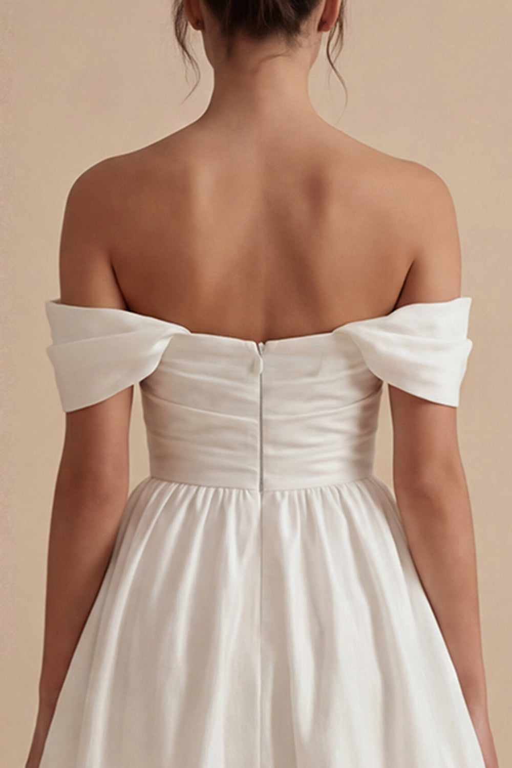Ruched Off the Shoulder White Short A Line Graduation Dress