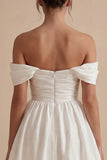 Ruched Off the Shoulder White Short A Line Graduation Dress