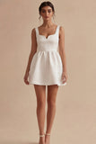 Thick Straps White Short A Line Graduation Dress