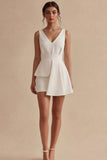A Line V-Neck White Short Graduation Dress